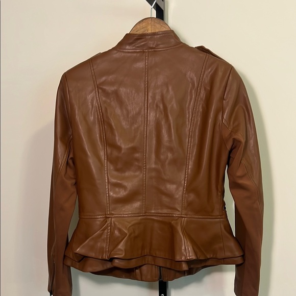 Brown Faux Leather Jacket with Peplum Waist, Women’s 8 - Picture 3 of 9